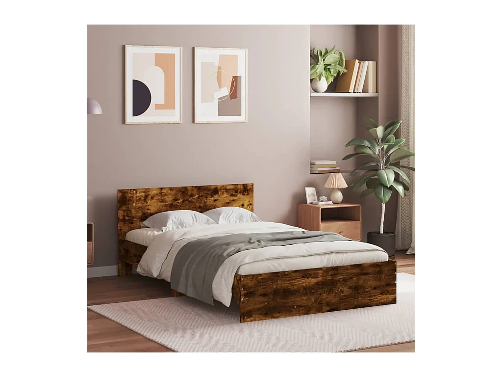 Lit-120x200 cm + tête de lit chêne fumé HOQW78445