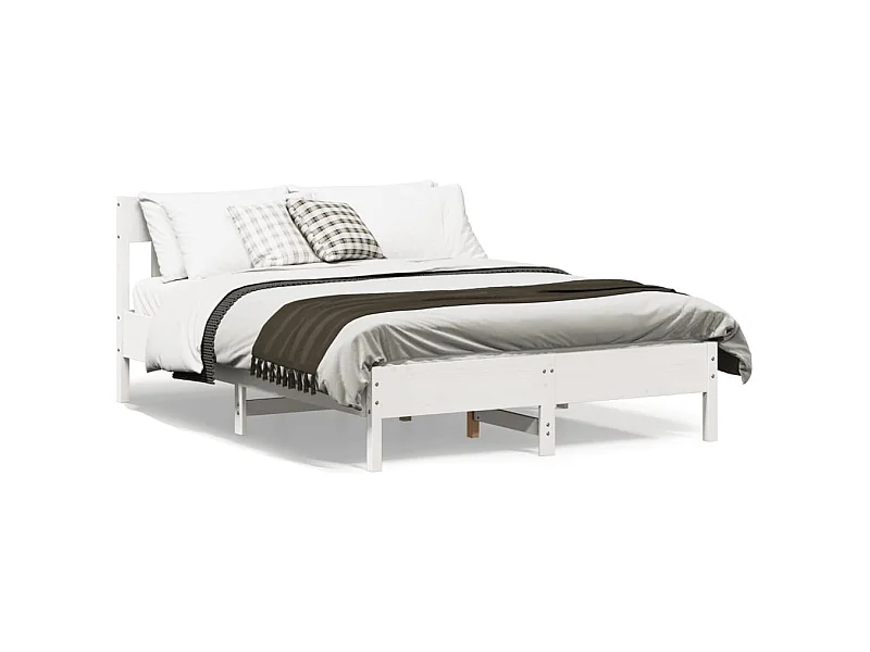 Bedframe met hoofdbord massief grenenhout wit 135x190 cm NL55313