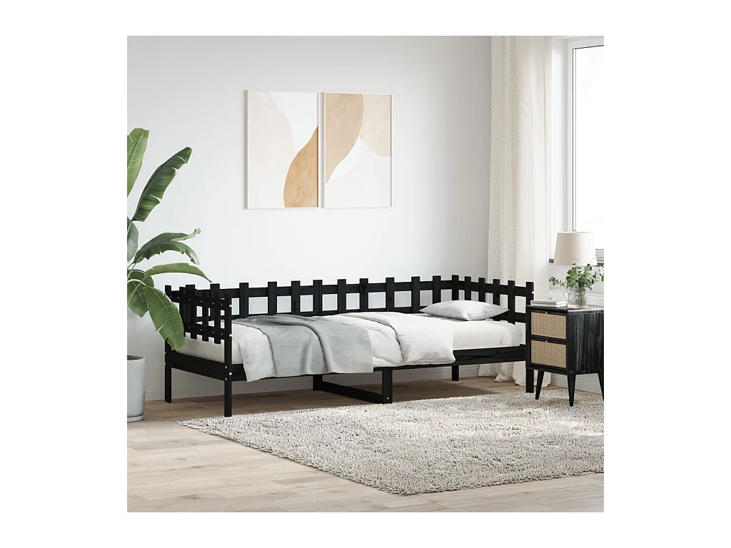 Tagesbett,Sofabett Schwarz 90x190 cm Massivholz Kiefer -gkd18902