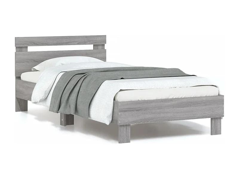 Cama c/ cabeceira/luzes LED 90x200 cm cinza sonoma PT879539