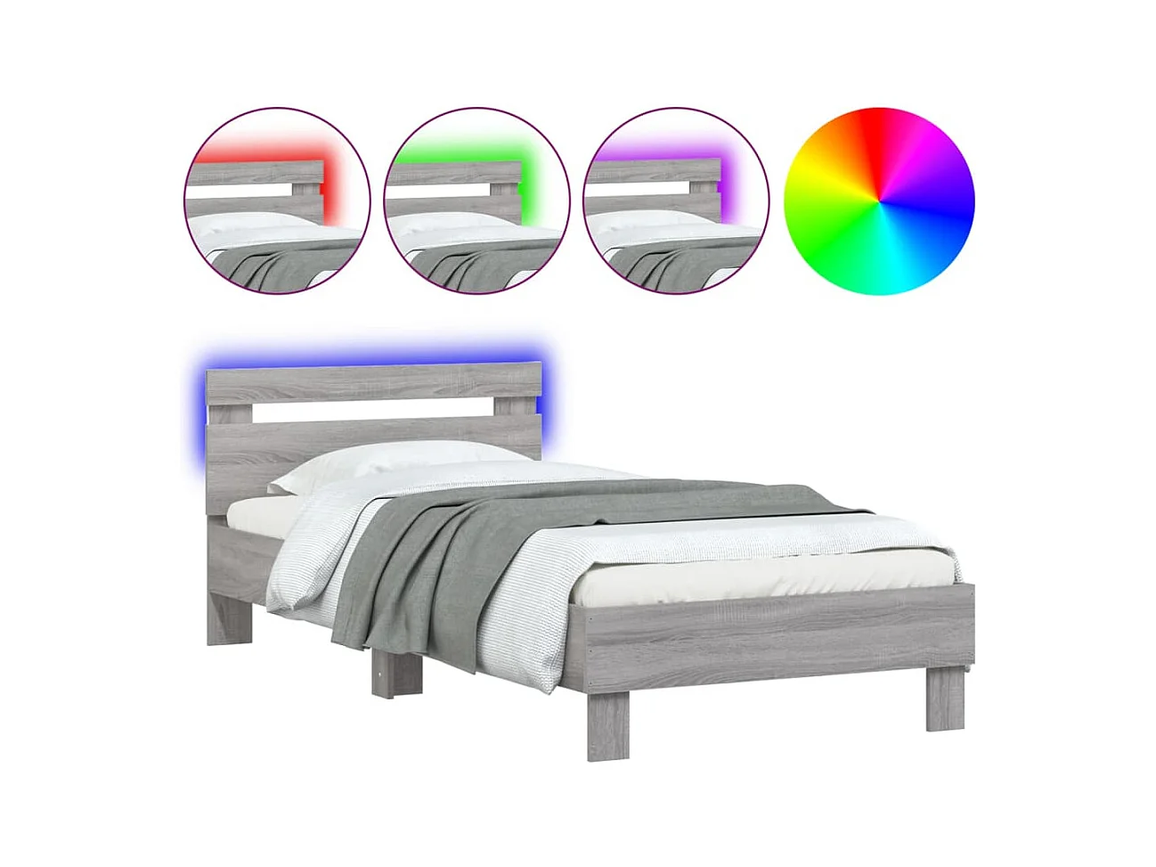 Lit-90x200 cm tête de lit et lumières LED sonoma gris HOQW84970