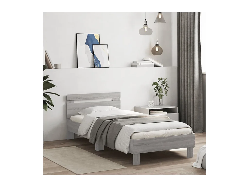 Lit-90x200 cm tête de lit et lumières LED sonoma gris HOQW84970