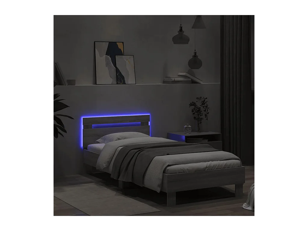 Lit-90x200 cm tête de lit et lumières LED sonoma gris HOQW84970