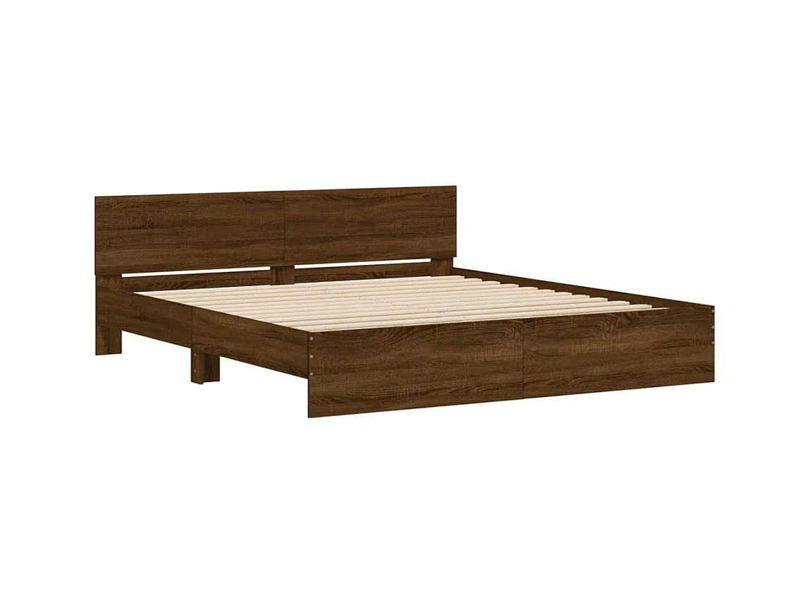 Lit-200x200 cm + tête de lit chêne marron HOQW62139