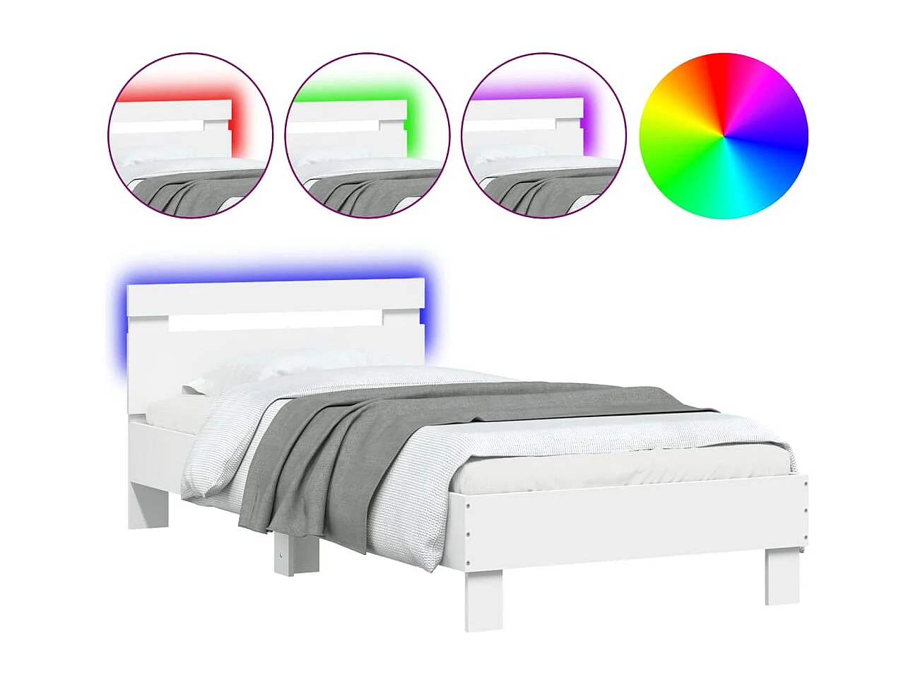 Lit-75x190 cm + tête de lit et lumières LED blanc HOQW82855