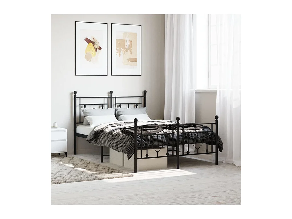 Lit-120x190 cm métal + tête de lit/pied de lit noir HOQW61931