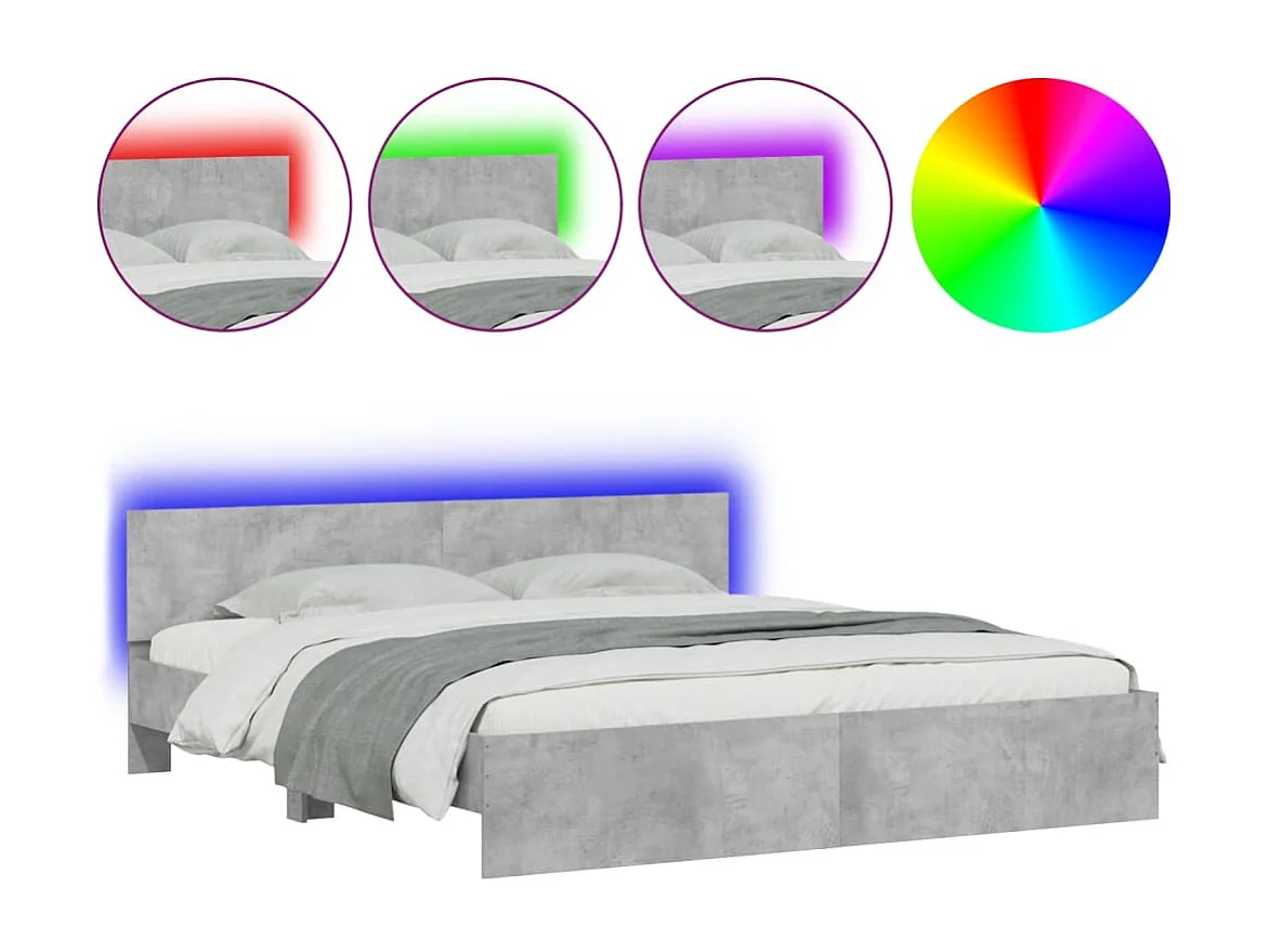 Cama -180x200 cm cabecero y luces LED gris hormigón YOE20637