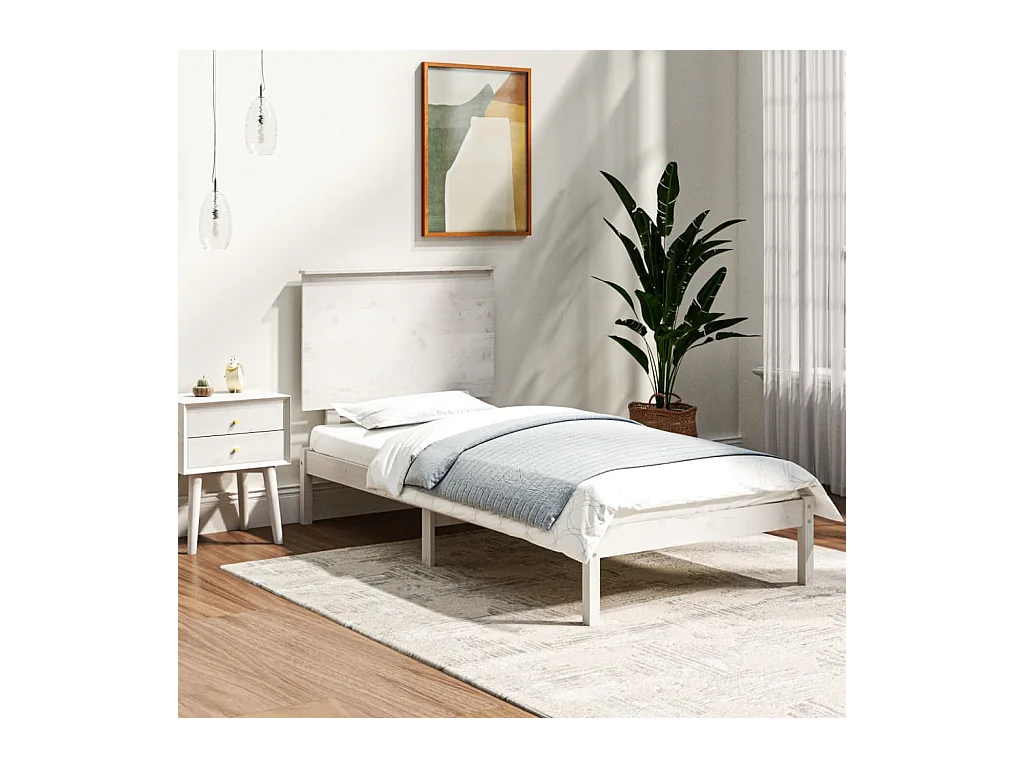 Lit-100x200 cm Blanc Bois de pin massif HOQW26001