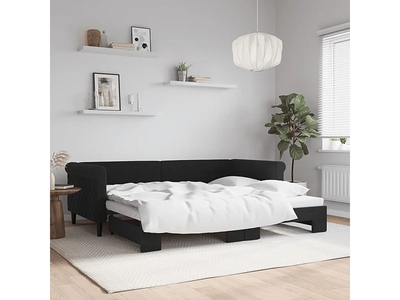 Cama dupla com gavetão 90x200 cm veludo preto PT169909