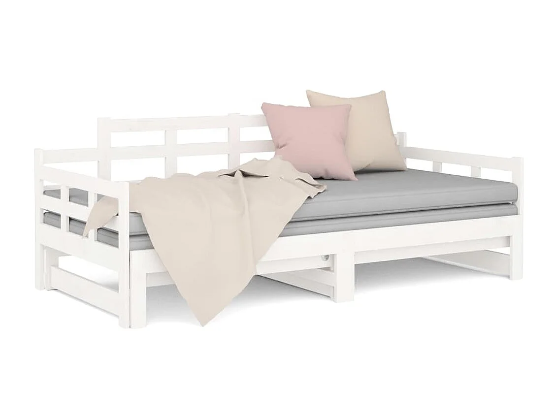 Slaapbank uitschuifbaar massief grenenhout wit 2x(90x190) cm NL67648
