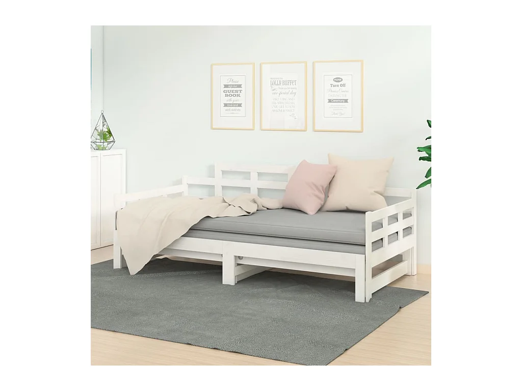 Lit gigogne Blanc Bois de pin solide 2x(90x190) cm HOQW86423