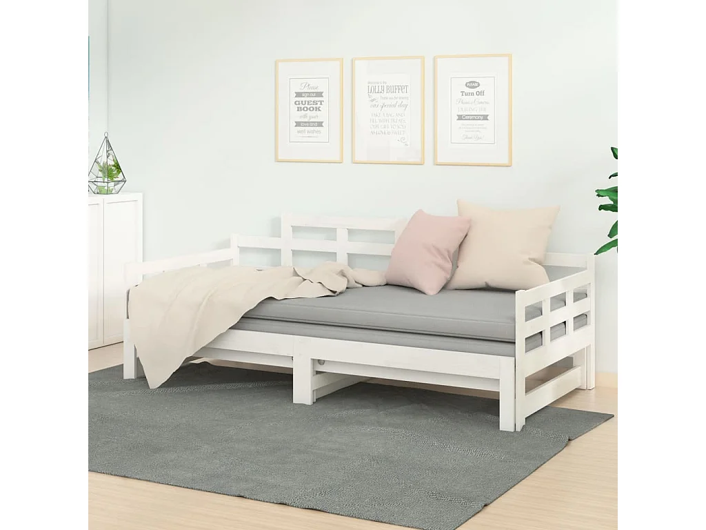 Lit gigogne Blanc Bois de pin solide 2x(90x190) cm HOQW86423