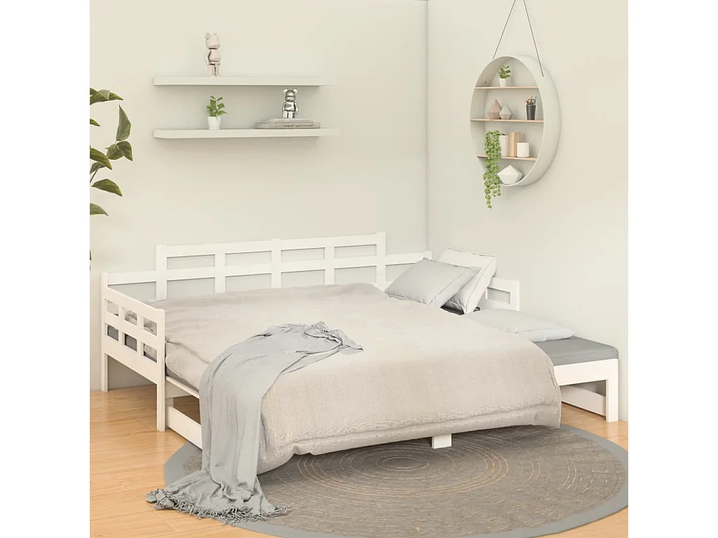 Lit gigogne Blanc Bois de pin solide 2x(90x190) cm HOQW86423