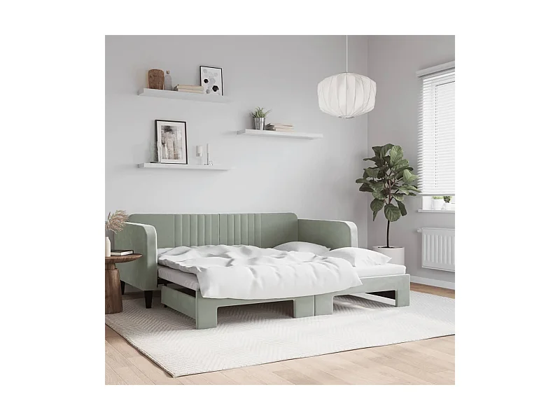 Tagesbett Ausziehbar,Ausziehbett Hellgrau 90x190 cm Samt -gkd17918