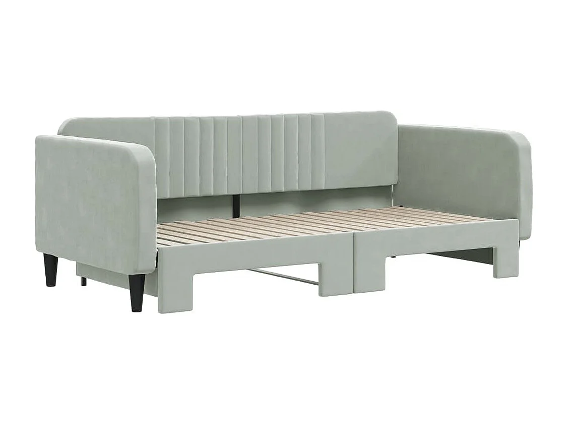 Lit gigogne gris clair 90x190 cm velours WVGQ4199