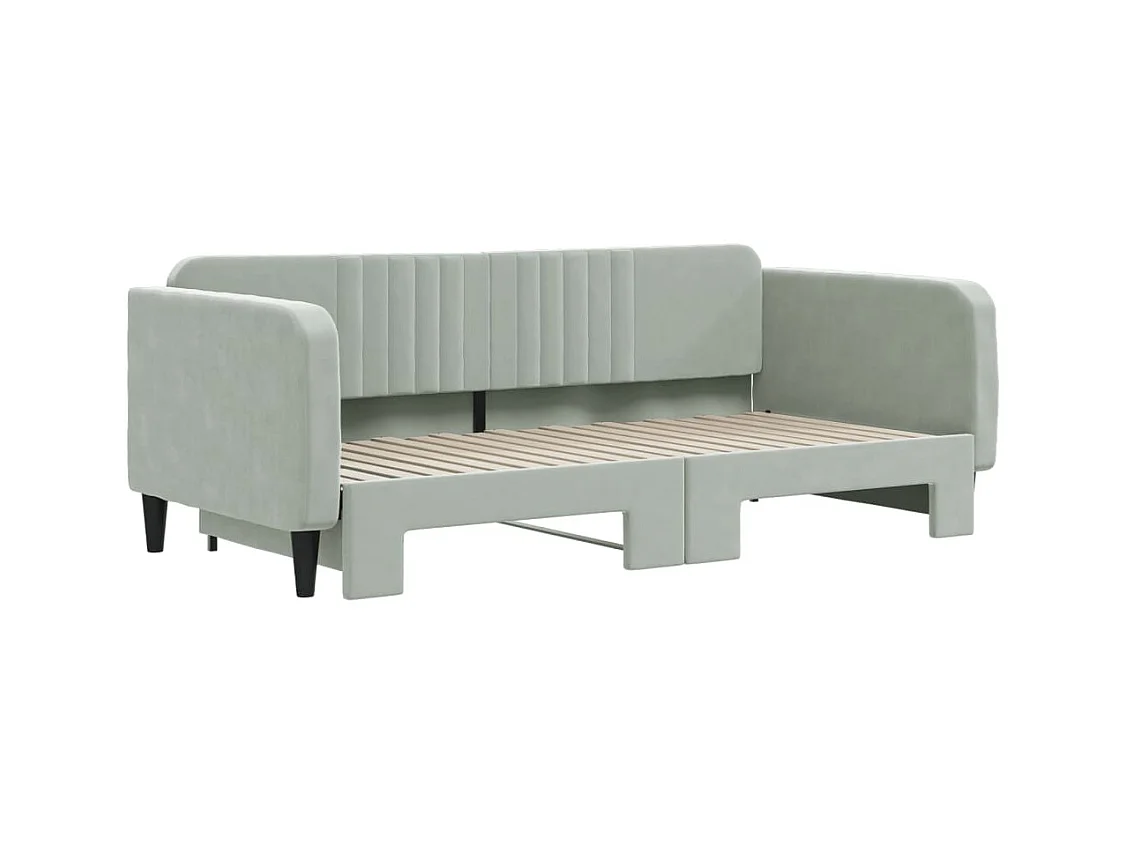 Slaapbank met onderschuifbed 90x190 cm fluweel lichtgrijs NL45378