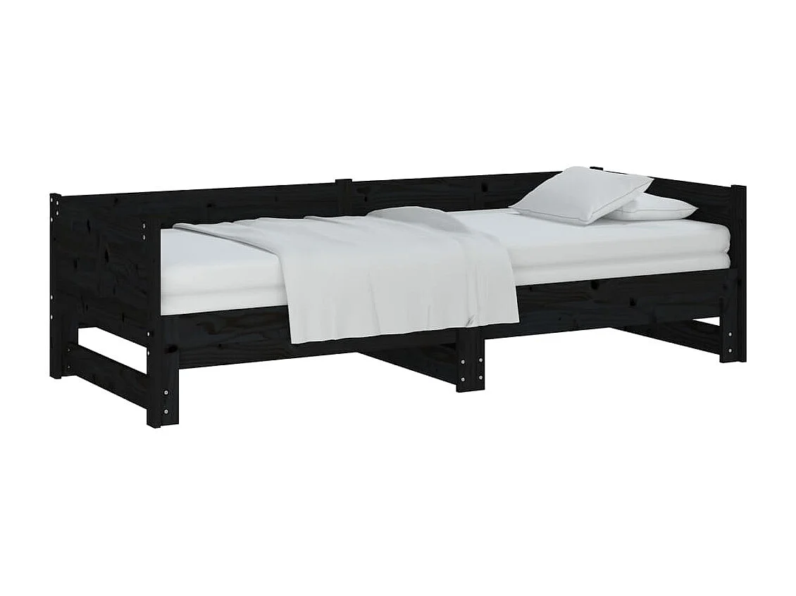 Lit gigogne Noir Bois de pin solide 2x(90x200) cm HOQW92273