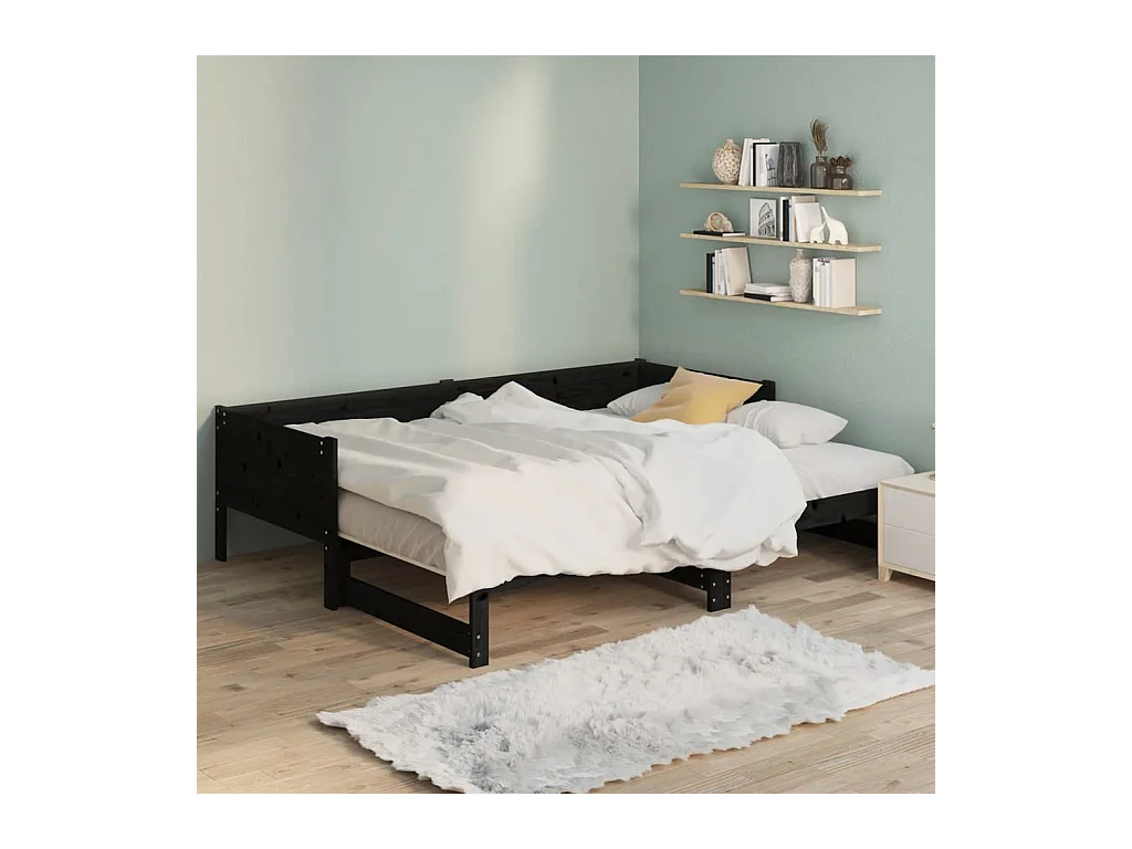 Lit gigogne Noir Bois de pin solide 2x(90x200) cm HOQW92273