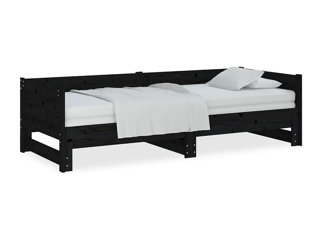 Lit gigogne Noir Bois de pin solide 2x(90x200) cm HOQW92273