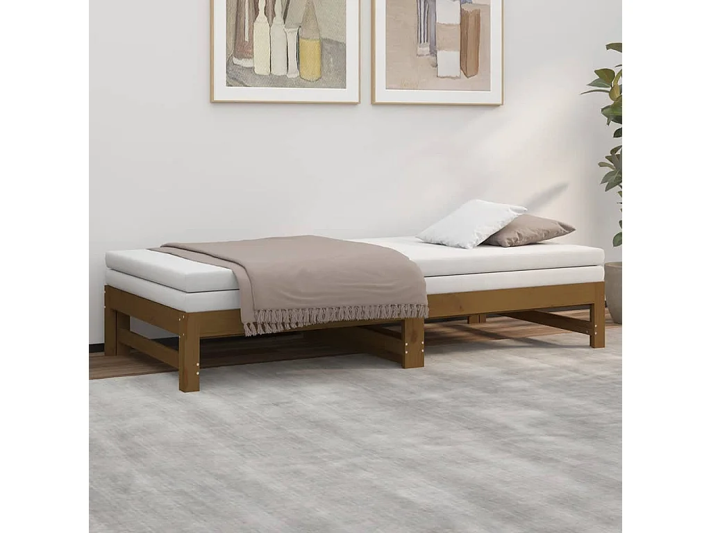 Tagesbett Ausziehbar,Ausziehbett Honigbraun 2x(90x190) cm Massivholz Kiefer -gkd42614