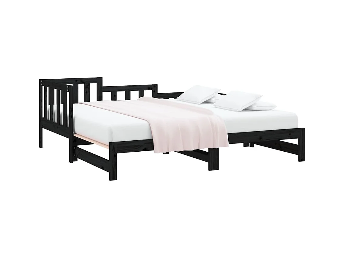 Cama dupla 2x(90x190) cm pinho maciço preto PT837518