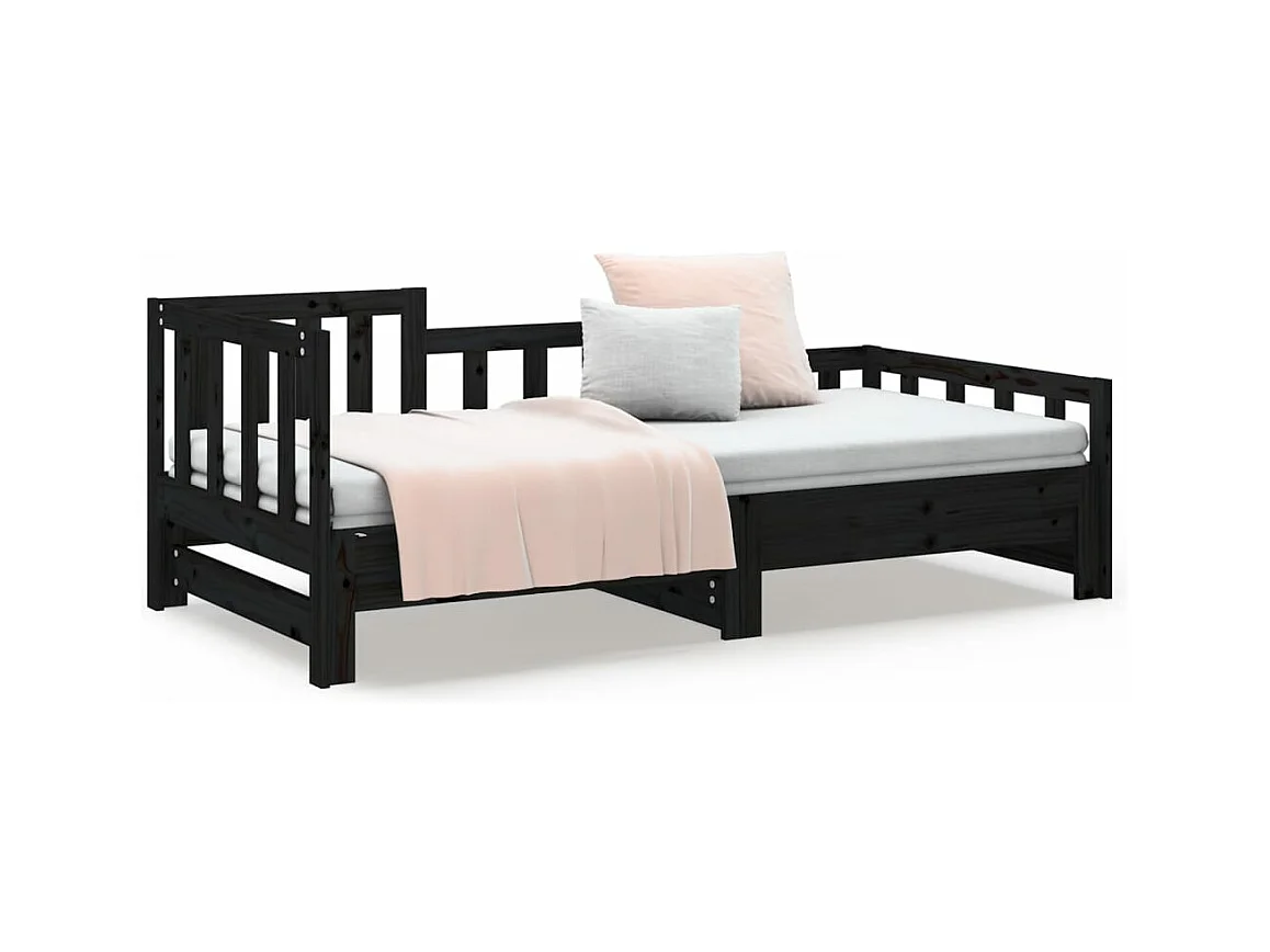 Cama dupla 2x(90x190) cm pinho maciço preto PT837518