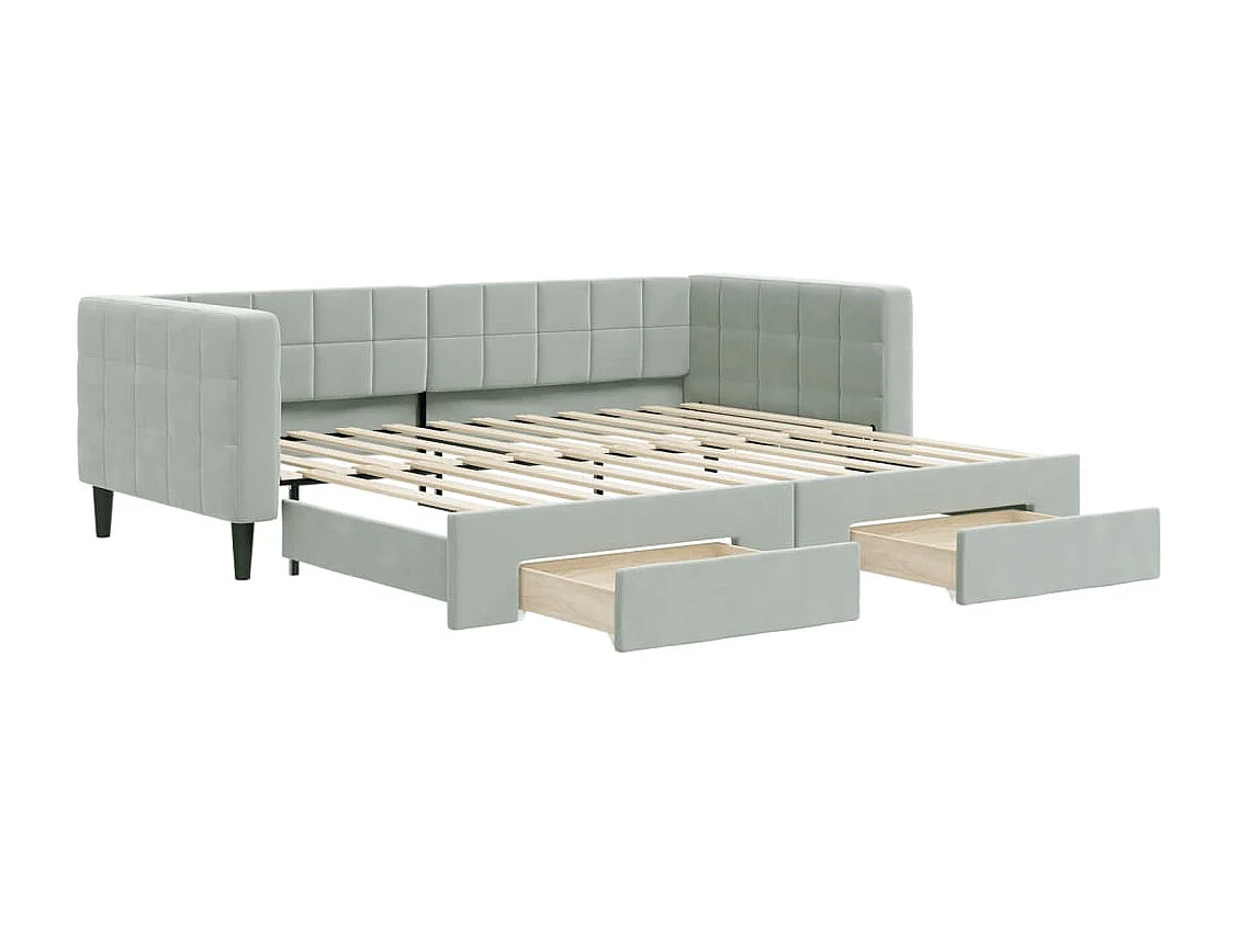 Lit gigogne et tiroirs gris clair 90x200cm velours WVGQ2552