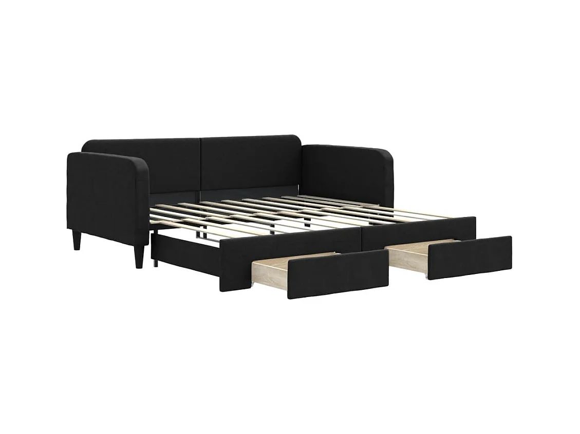 Lit gigogne et tiroirs noir 90x190 cm tissu WVGQ4019