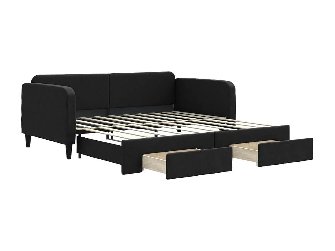 Tagesbett Ausziehbar,Ausziehbett mit Schubladen Schwarz 90x190 cm Stoff -gkd15529
