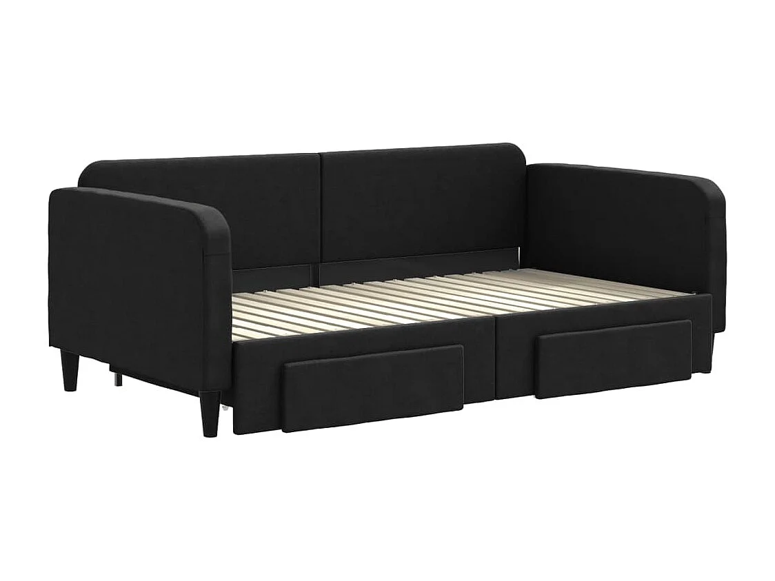 Tagesbett Ausziehbar,Ausziehbett mit Schubladen Schwarz 90x190 cm Stoff -gkd15529