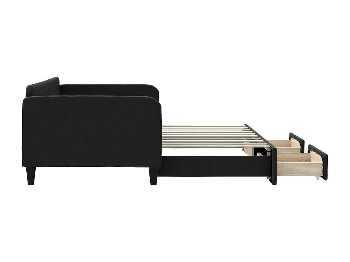 Tagesbett Ausziehbar,Ausziehbett mit Schubladen Schwarz 90x190 cm Stoff -gkd15529