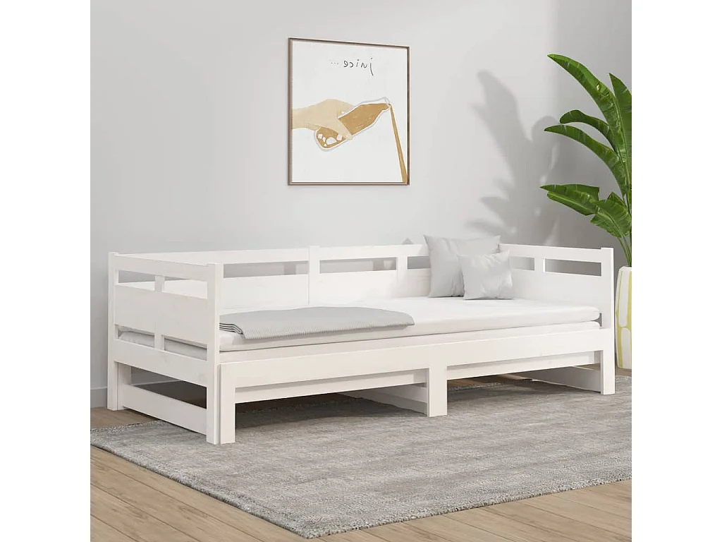 Tagesbett Ausziehbar,Ausziehbett Weiß Massivholz Kiefer 2x(80x200) cm -gkd30771