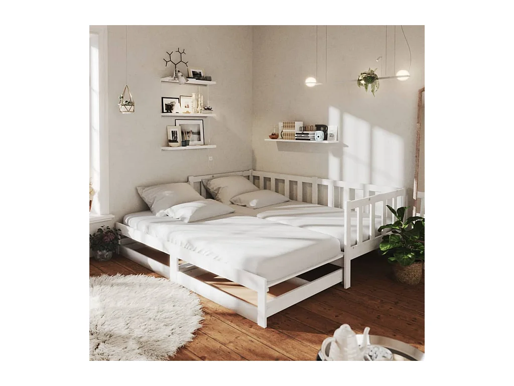 Lit gigogne 2x(90x200) cm Blanc Bois de pin massif HOQW84851