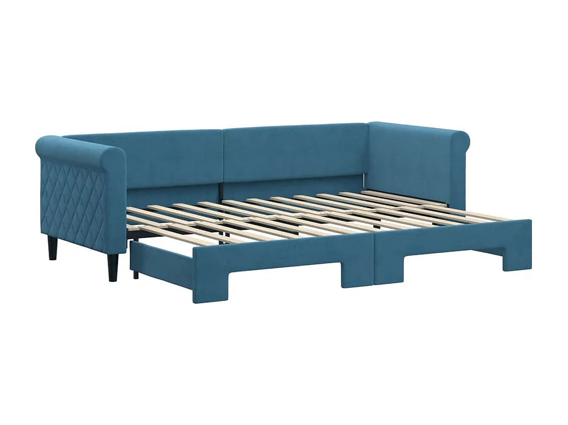 Cama dupla com gavetão 80x200 cm veludo azul PT659008