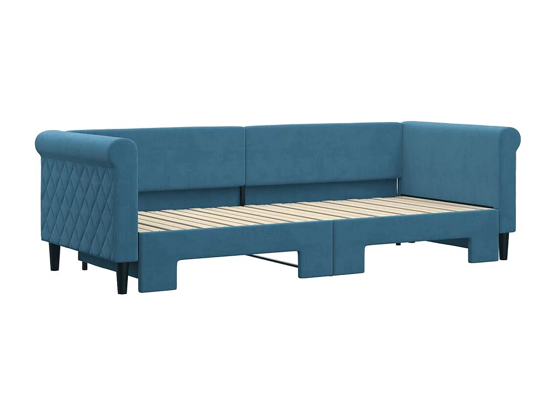 Cama dupla com gavetão 80x200 cm veludo azul PT659008
