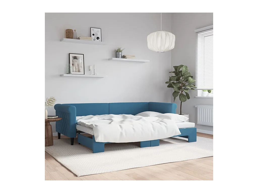 Lit gigogne bleu 80x200 cm velours WVGQ8677
