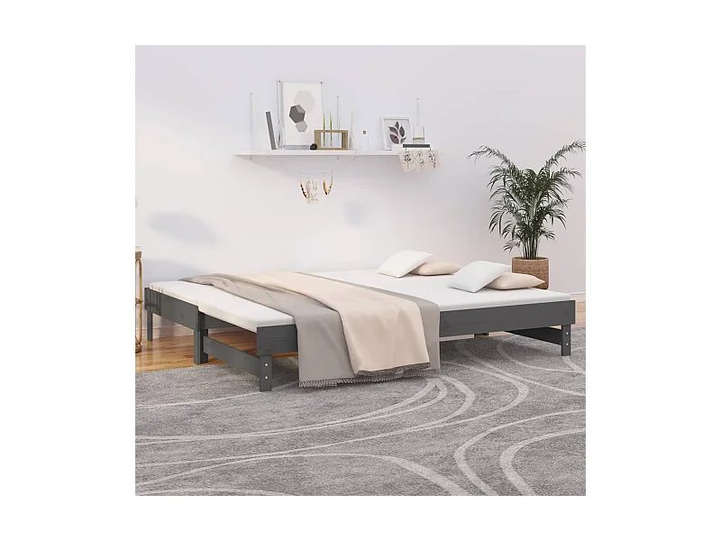 Tagesbett Ausziehbar,Ausziehbett Grau 2x(90x200) cm Massivholz Kiefer -gkd37963