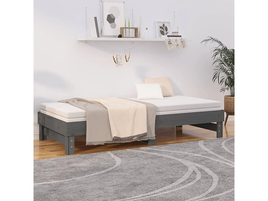 Cama nido - 90x200 cm extraíble madera maciza de pino gris ES81212