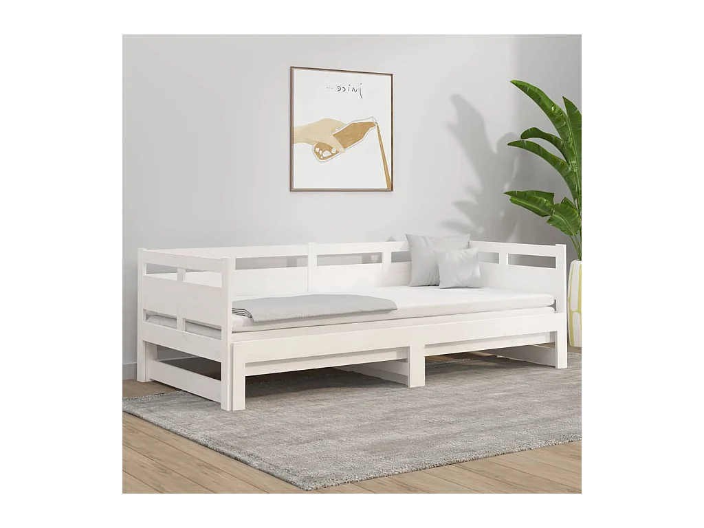 Lit gigogne Blanc Bois de pin solide 2x(90x190) cm HOQW45186
