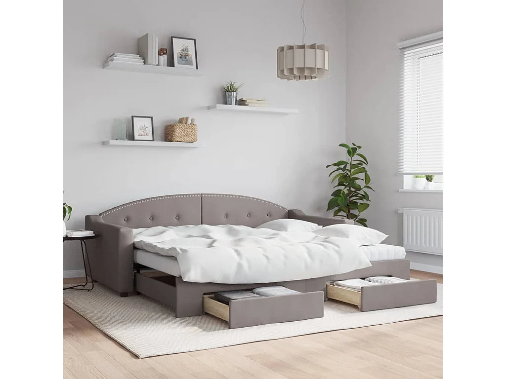 Cama nido con cajones tela gris taupe 90x200 cm ES247831