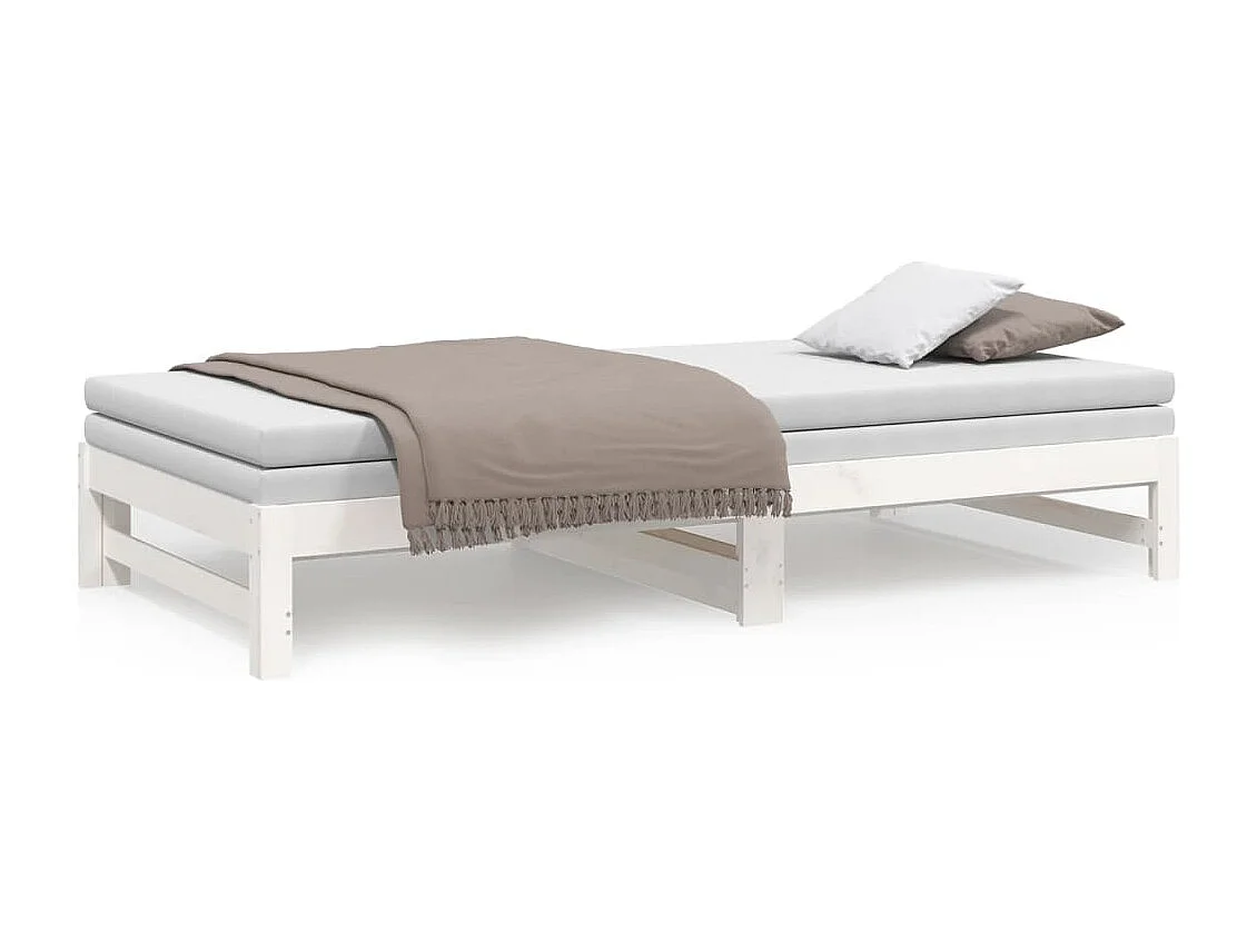 Tagesbett Ausziehbar,Ausziehbett Weiß 2x(100x200) cm Massivholz Kiefer -gkd55480