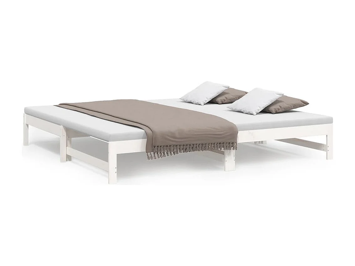 Lit gigogne Blanc 2x(100x200) cm Bois de pin massif HOQW90313