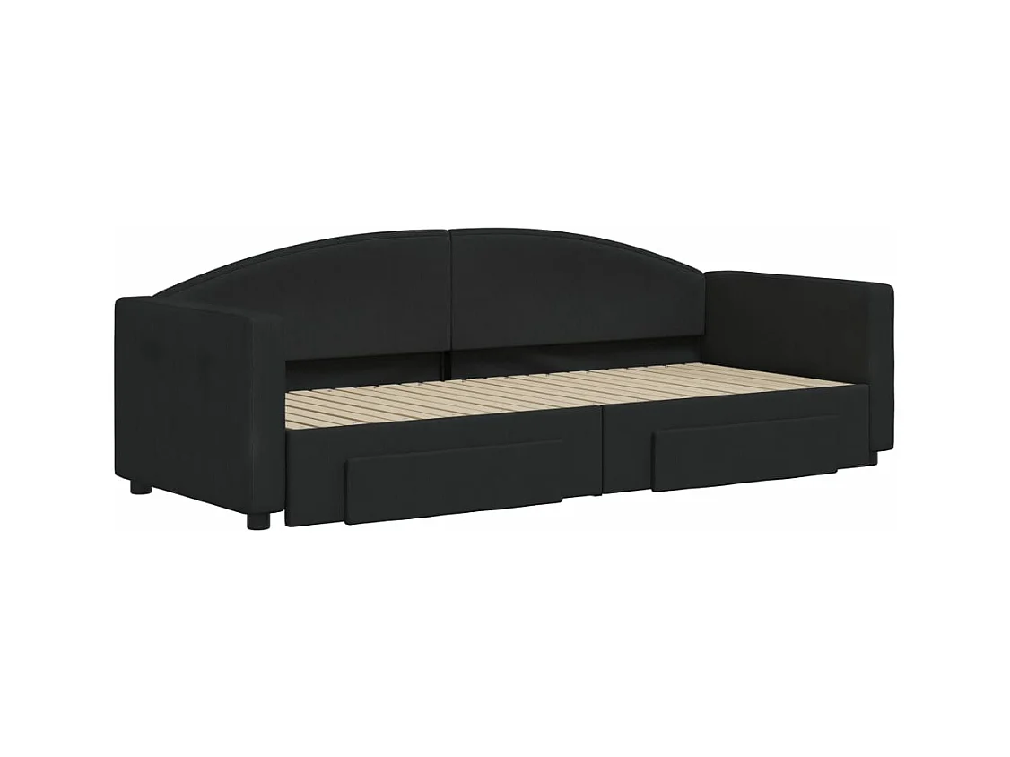 Lit gigogne et tiroirs noir 80x200 cm tissu WVGQ9636