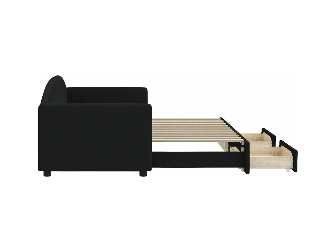Slaapbank met onderschuifbed en lades 80x200 cm stof zwart NL77619