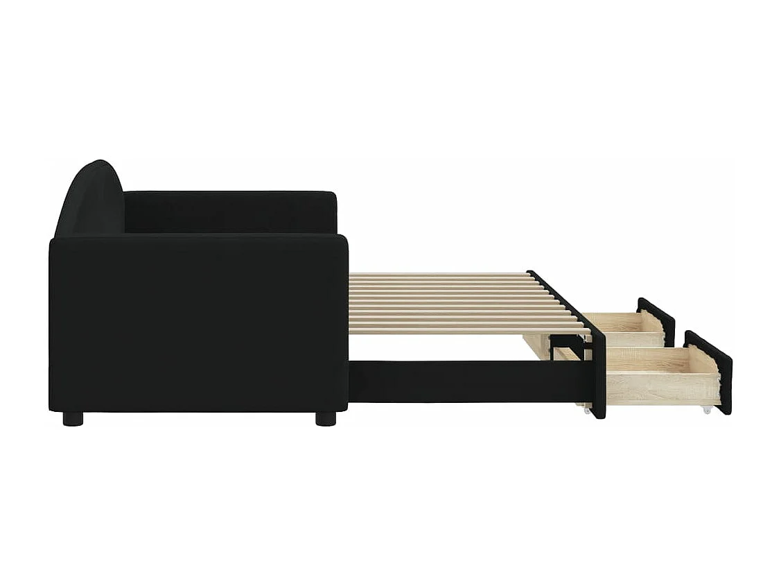 Cama nido con cajones tela negro 80x200 cm ES470483