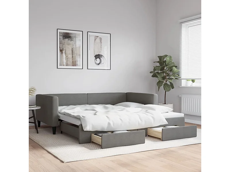 Tagesbett Ausziehbar,Ausziehbett mit Schubladen Dunkelgrau 100x200 cm Stoff -gkd60955