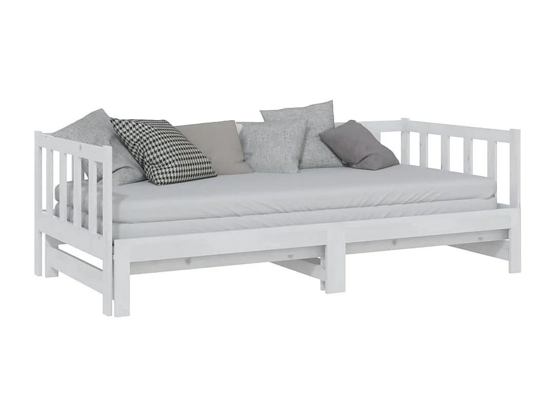 Lit gigogne Blanc 2x(90x200) cm Bois de pin massif HOQW84069