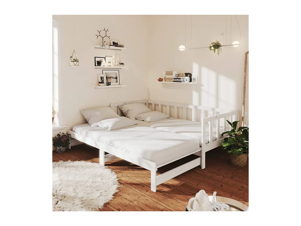 Lit gigogne Blanc 2x(90x200) cm Bois de pin massif HOQW84069