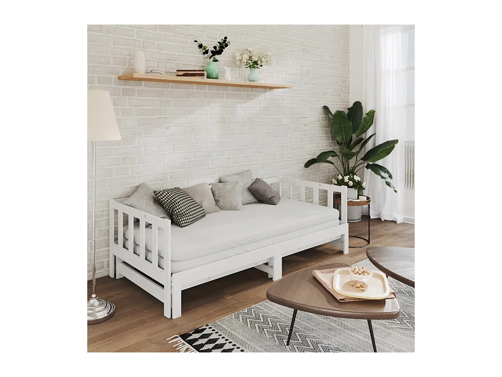 Lit gigogne Blanc 2x(90x200) cm Bois de pin massif HOQW84069