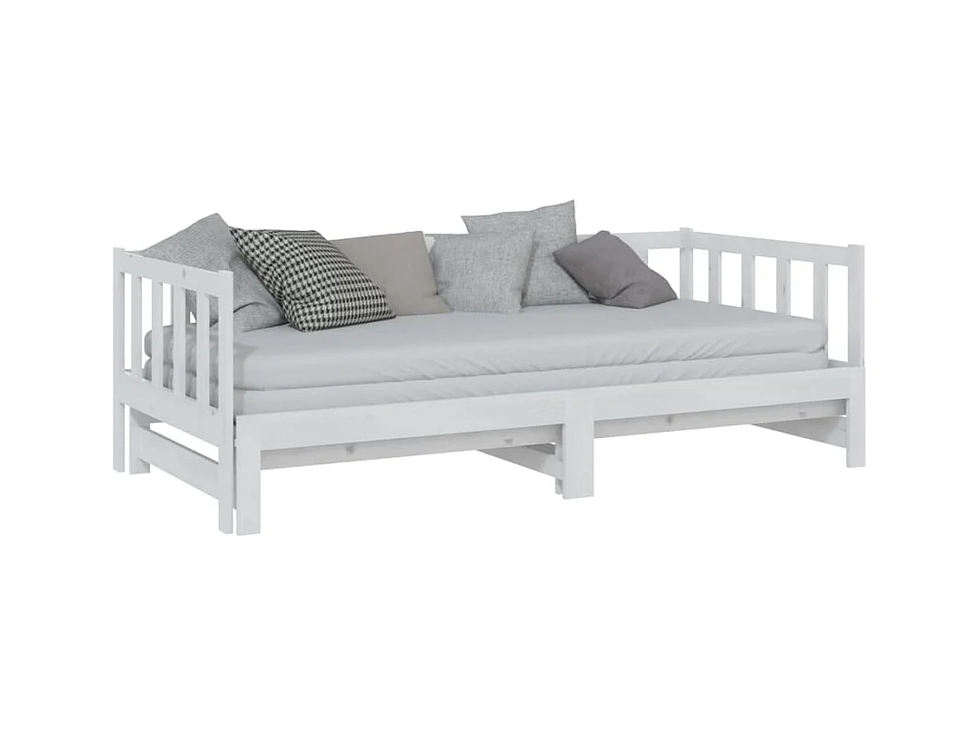 Lit gigogne Blanc 2x(90x200) cm Bois de pin massif HOQW84069